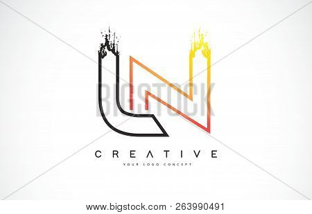 Ln Creative Modern Logo Design Vetor With Orange And Black Colors. Monogram Stroke Letter Design.