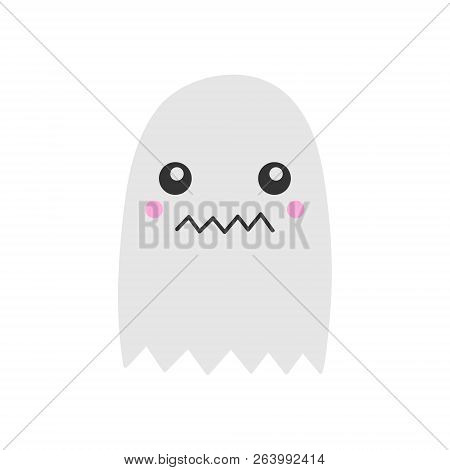 Cute Hand Drawn Spooky Ghost Vector Illustration. Halloween Scary White Spook, Isolated.