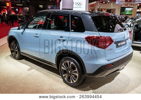 Paris - Oct 2, 2018: New Suzuki Vitara Suv Car Showcased At The Paris Motor Show.