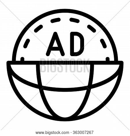 Ad In A Half Globe Icon. Outline Ad In A Half Globe Vector Icon For Web Design Isolated On White Bac