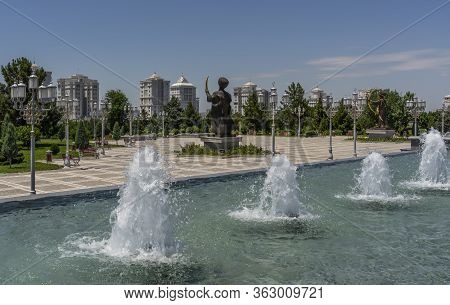 Asjchabad, Turkmenistan - June 1, 2019: The White And Marble City Of Asjchabad With Fountains And Mo