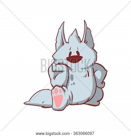 Colorful Vector Illustration Of A Tiny Baby Werewolf, Thinking