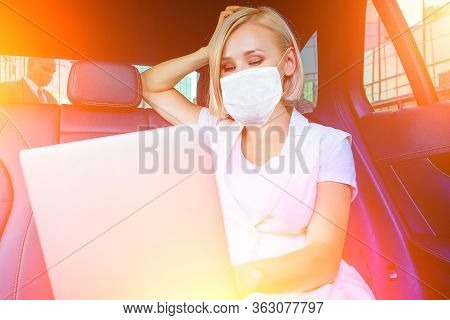 Portrait Of Beautiful Young Successful Blonde Short Haircut Business Woman With Makeup In White Busi