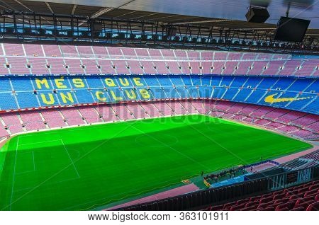 Barcelona, Spain, March 14, 2019: Camp Nou Is The Home Stadium Of Football Club Barcelona, The Large