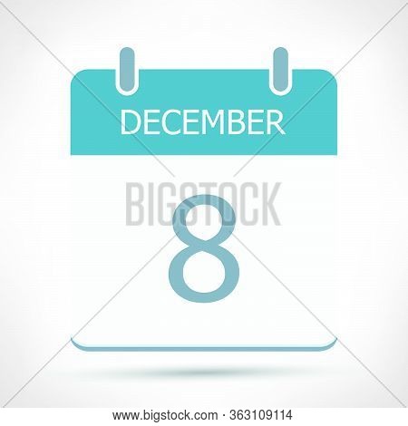 December 8 - Calendar Icon - Calendar Flat Design Template