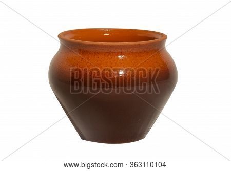 Clay Pot For Cooking In Oven And Stove. Isolated Object On White Background.