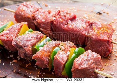 delicious raw meat skewer, beef