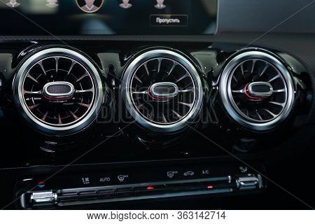 Novosibirsk/ Russia - April 02 2020: Mercedes-benz Cla-class, Close Up Of  Car Panel With The Air Co