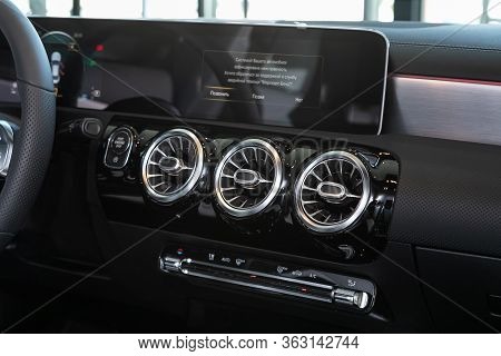 Novosibirsk/ Russia - April 02 2020: Mercedes-benz Cla-class, Close-up Of The Central Control Panel,