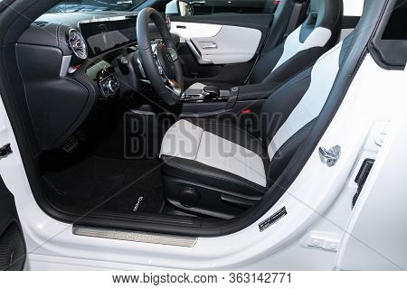 Novosibirsk/ Russia - April 02 2020: Mercedes-benz Cla-class, Luxury Car Interior - Steering Wheel, 
