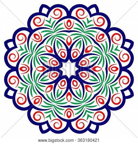 Mandala. Indian Antistress Medallion. Abstract Islamic Flower, Arabic Henna Design, Yoga Symbol.