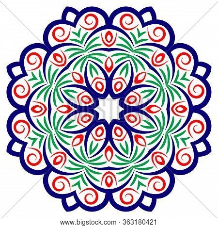 Mandala. Indian Antistress Medallion. Abstract Islamic Flower, Arabic Henna Design, Yoga Symbol.