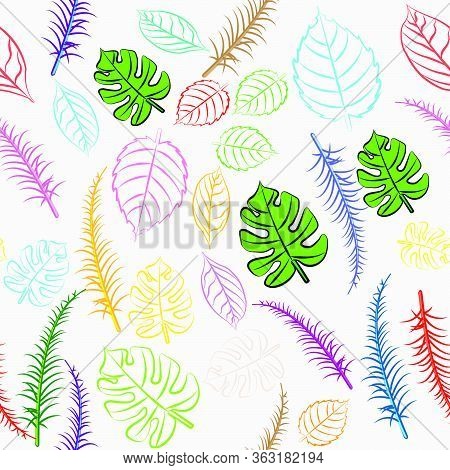 Modern Seamless Pattern Rainbow Leaf Nature  With White Background