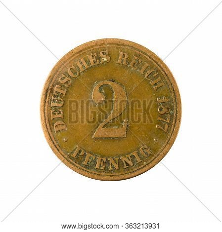 2 German Reichspfennig Coin (1877) Obverse Isolated On White Background