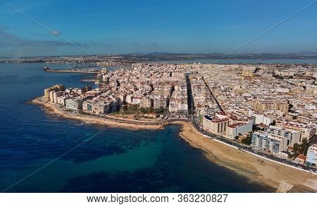 Aerial Panorama Of Torrevieja Cityscape. Costa Blanca. Spain