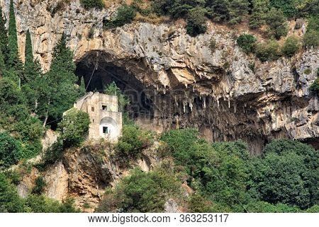 house and cave of Masaniello in Atrani, attraction on Amalfi coast in Campania, Italy