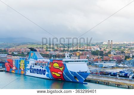 Civitavecchia, Italy - November 05 2018: Tirrenia Bithia Ferry Ship Docked/ Anchored At The Port Of 