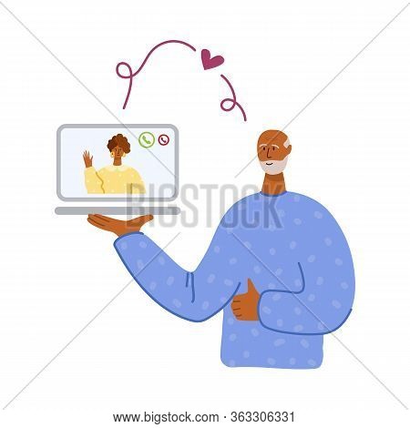 Elderly People And Online Communication - Children Or Young Adults Call Grandparents, Online Chattin