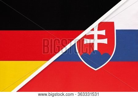 Federal Republic Of Germany Vs Slovakia Or Slovak Republic, Symbol Of Two National Flags From Textil