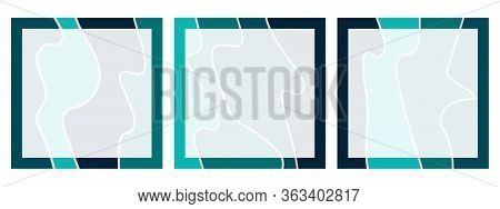 Set Of Square Backgrounds With Abstract Wavy Pattern For Social Networks With Place For Text. Bright