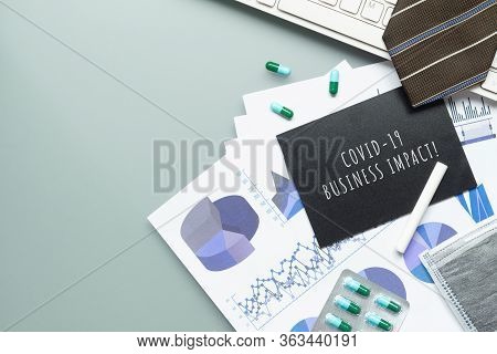 Covid-19 Or Corona Virus Business Impact Background Concept. Mockup Chalkboard For Covid 19 Business