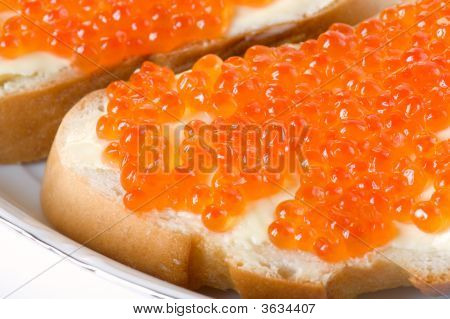 Macro Shot Of Two Caviar Sandwiches