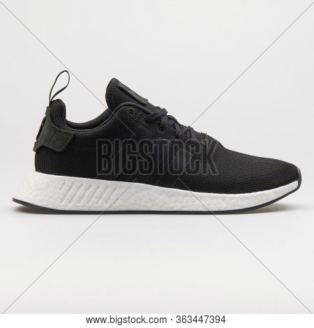 Vienna, Austria - February 19, 2018: Adidas Nmd R2 Black Sneaker On White Background.