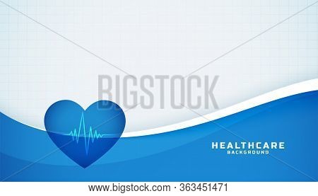 Heart With Cardiograph Line Medical Blue Background