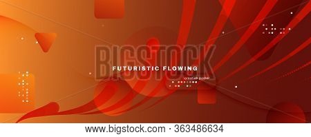 Curve Fluid Flow. Orange Futuristic Movement. 3d Abstract Lines. Technology Poster. Yellow Fluid Flo