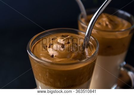 Whipped Coffee With Dalgon Milk Coffee. Close-up Of Foam