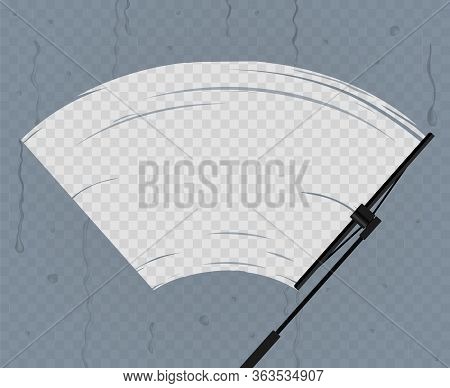 Black Wiper Cleans The Glass In Rain On A Transparent Background Equipment Windshield Automobile. Ve