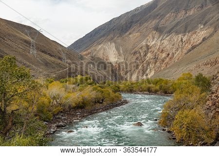 Kokemeren River, Mountain River In The Naryn Region Of Kyrgyzstan.
