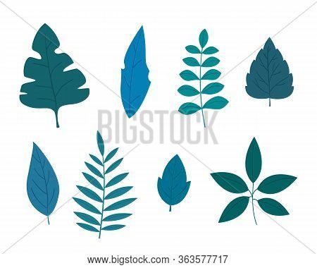 Set Of 8 Different House Plants In Pots. Old Fashioned Colors In Flat Modern Style. Handmade Drawing