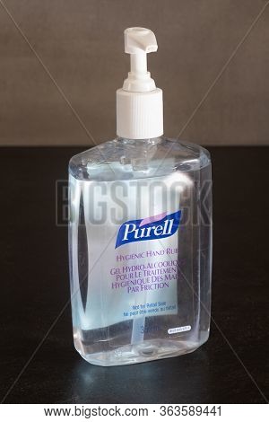 Primelin - France, March 12, 2020 : Purell Hydro-alcoholic Gel Bottle With A Pump