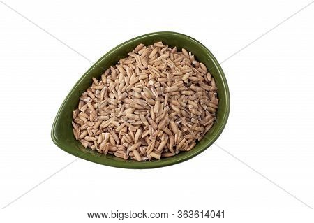 Wheat Grains In Bowl On White Background, Top View.