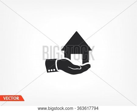 House In The Hand. Hand Holds The House. Warm And Reliable. Vector Graphics Of Home And Hands. Icon 