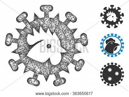 Mesh Bird Flu Virus Polygonal Web 2d Vector Illustration. Model Is Based On Bird Flu Virus Flat Icon