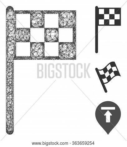 Mesh Final Flag Polygonal Web Symbol Vector Illustration. Carcass Model Is Based On Final Flag Flat 