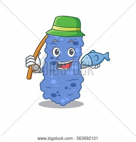 Cartoon Design Concept Of Burkholderia Bacteria While Fishing