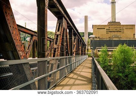 Stuttgart,germany - April 14,2020:enbw This Power Station Is In Gaisburg,near The Neckar And The Com