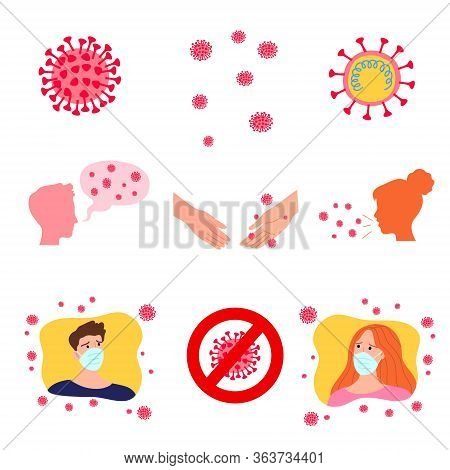 Set Of Hand Drawn Spreading Coronavirus Infection Bacterias Vector Illustration