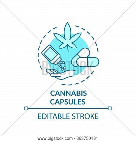 Cannabis Capsule Concept Icon. Medical Marijuana, Mmj Treatment Idea Thin Line Illustration. Capsule