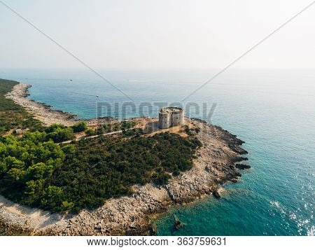 The Ancient Fort Arza At The Entrance To The Bay Of Kotor In Montenegro, In The Adriatic Sea, On The