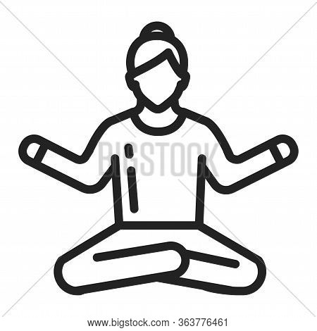 Yoga Pose Black Line Icon. Asana. Faceless Girl Sitting Meditation Pose. Home Leisure. Isolated Vect