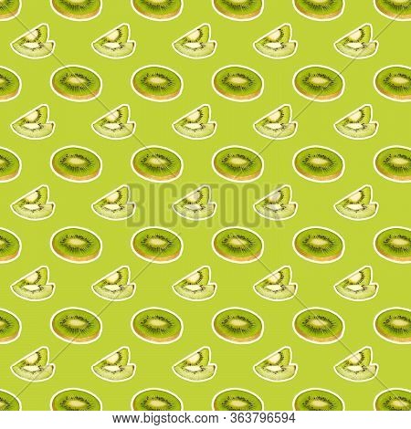 Seamless Pattern Of Fresh Fruits On Green Background