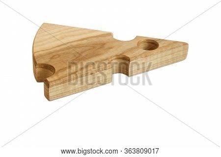 Wooden Triangular Cheese Board On A White Background