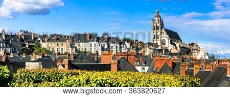 Landmarks and travel in France. Loire valley,  medieval town Blois and famous royal castle