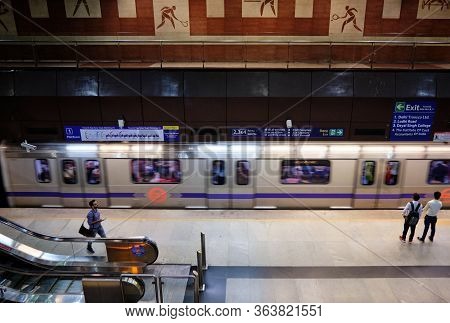 New Delhi / India - September 22, 2019: Jawaharlal Nehru Stadium (jln Stadium) Metro Station Of Delh