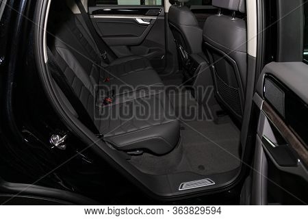 Novosibirsk/ Russia - March 15 2020:  Volkswagen Toureg,rear Seat For Passengers In Black Textile. C