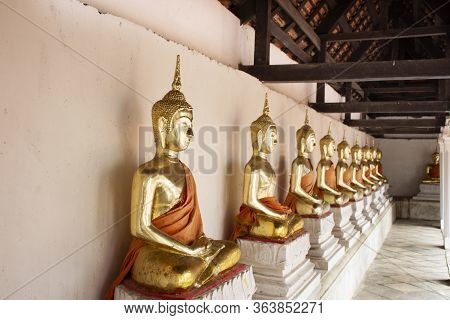 Buddha Statues For Travelers Thai People Travel Visit And Respect Praying In Wat Khanon Temple At Ba